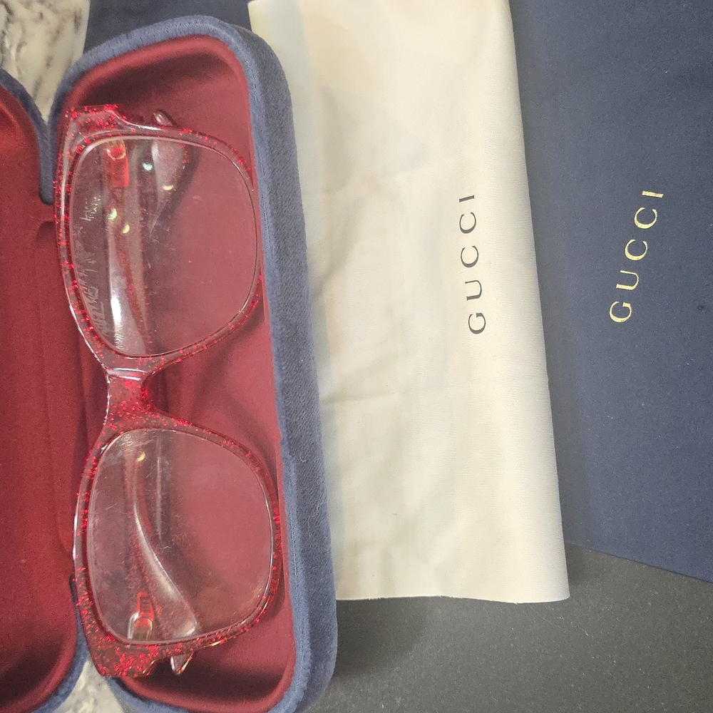 Gucci Red Glitter Glasses with Case